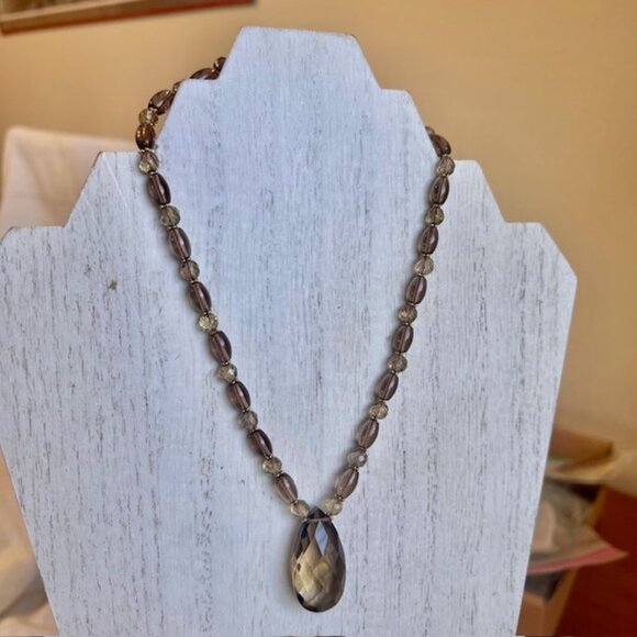 Vintage Smokey Quartz and 14K Gold Beaded Necklace, Healing Jewelry Necklace - Picture 12 of 16
